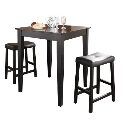 Black Pub Dining Set with Upholstered Saddle Stools
