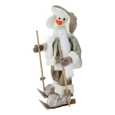 Northlight 16" White and Brown Snow Skiing Snowman Christmas Tabletop Figurine