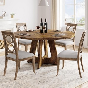 47" Round Farmhouse Dining Table for 4-6 with Wooden Top and Legs(Only Table) - 1 of 4