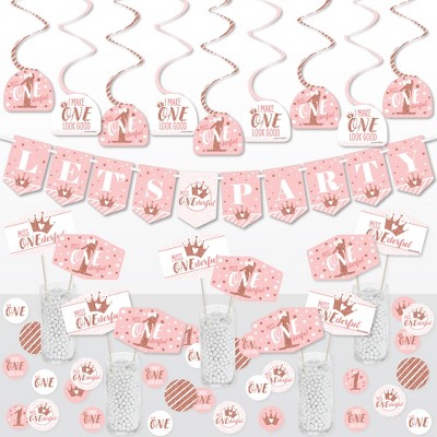 Big Dot of Happiness 1st Birthday Little Miss Onederful - Girl First  Birthday Party Supplies Decoration Kit - Decor Galore Party Pack - 51 Pieces