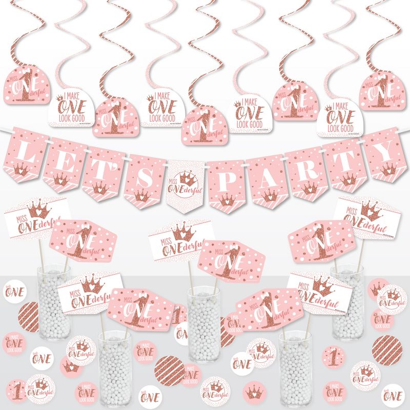 Big Dot of Happiness 1st Birthday Little Miss Onederful - Girl First Birthday Party Supplies Decoration Kit - Decor Galore Party Pack - 51 Pieces, 1 of 9