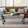 Vintage Mirrored Coffee Table with Carved Accents, Rectangular Glass Center Table for Living Room, Finish Modern Tea Table-Maison Boucle - 2 of 4