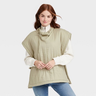 Women's Quilted Poncho - Universal Thread™ Olive