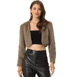 Allegra K Women's Cropped Open Front Collarless Faux Fur Jacket - 1 of 4