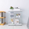 Two-door Glass Display Cabinet 2 Shelves with Door, Floor Standing Curio Bookshelf for Living Room Bedroom Office, 33.35"*31.69"*14.37",White - 4 of 4