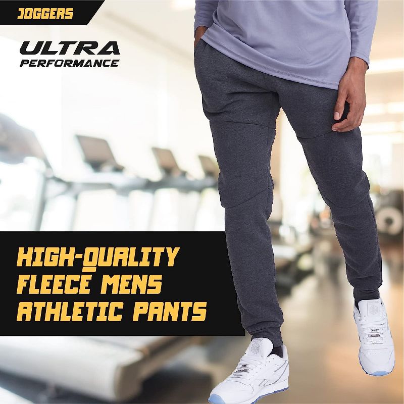 Ultra Performance Mens 3 Pack Fleece Active Tech Joggers | Active Bottoms with Zipper Pockets 3pk, 2 of 7