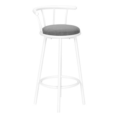 Monarch Specialties Bar Stool Set Of 2 Swivel Bar Height White Metal Grey Leather Look Contemporary Modern