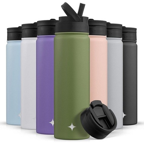 JoyJolt Triple Insulated Water Bottle with Flip Lid & Sport Straw Lid - 22  oz Hot/Cold Vacuum Insulated Stainless Steel Water Bottle - Green