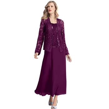 Roaman's Women's Plus Size Beaded Lace Jacket Dress