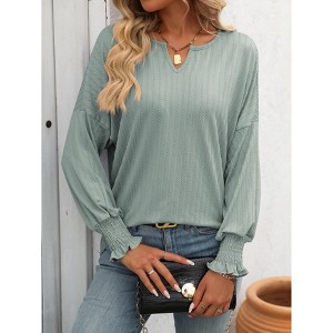 Women Tops Blouse Causal Shirts Puff Long Sleeve Tunic V Neck - 1 of 4
