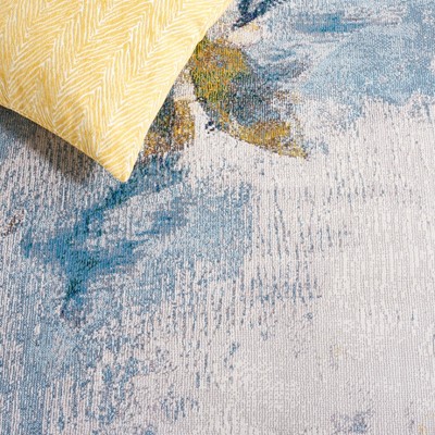 Light Blue Abstract Hand-knotted Rectangular Area Rug