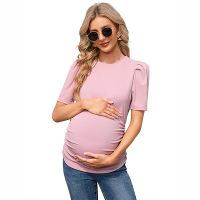 Women's Floral Puff Sleeve Ruched Side Tunic Blouses Shirts