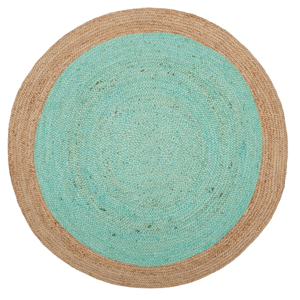 Aqua/Natural Solid Woven Round Area Rug 6' - Safavieh