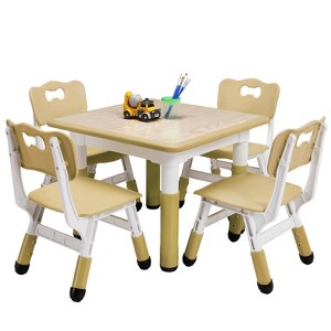 COZONY Adjustable Kids Table with 4 Chairs, 23" Toddler Activity Table Set for Ages 2-10, Preschool Playroom Desk with Non-Slip Legs & Graffiti Top - 1 of 4