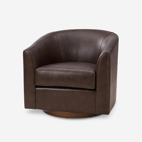 Molly Modern 360 degree Swivel Barrel Genuine Leather Chair With Solid Wood Base artful Living Design brown Target