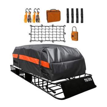 Mockins Extendable Roof Basket Cargo Carrier 64"x39"x6", 20 Cubic-ft Bag, Black/Orange