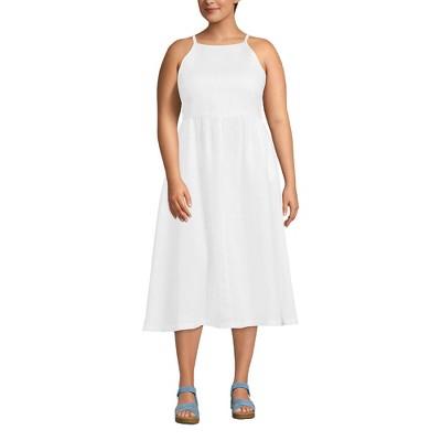 Women's Linen Sleeveless Halter High Neck Midi Dress