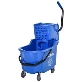 HOMCOM Mop Bucket Cart with Side Press Wringer, Metal Handle and 34 Quart Capacity