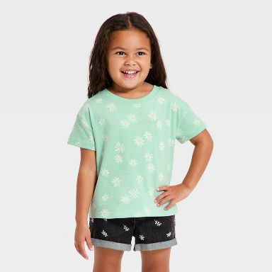 Toddler Girls' Daisy Oversized T-Shirt - Cat & Jack™ Mint Green 12M