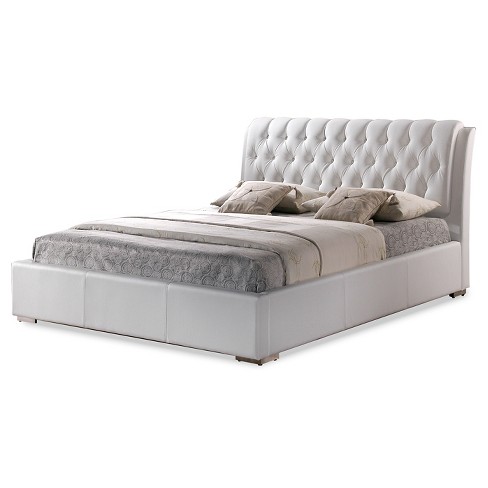 Full Bianca Modern Bed With Tufted Headboard White - Baxton Studio