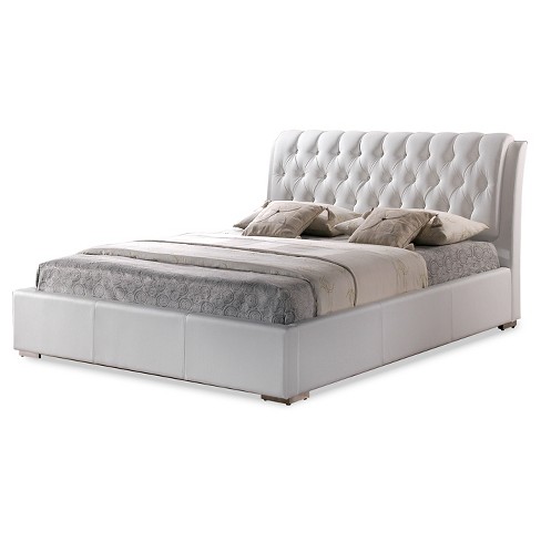 Bianca Modern Bed With Tufted Headboard, Modern White Queen Bed