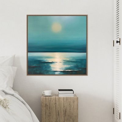 Blue Ocean Sunrise Lithograph Canvas Wall Art, 30x30