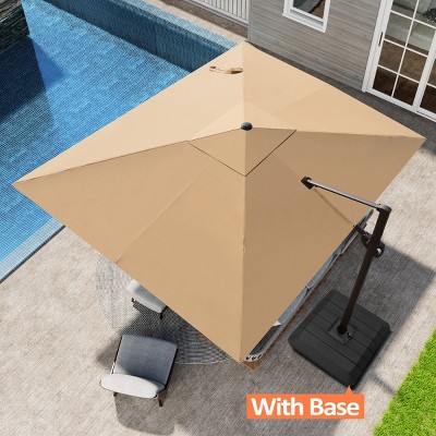 Pellebant 9x10.5FT Cantilever Umbrella Outdoor 360 Degree Rotation Offset Umbrella 6 Heights Adjustable with Base