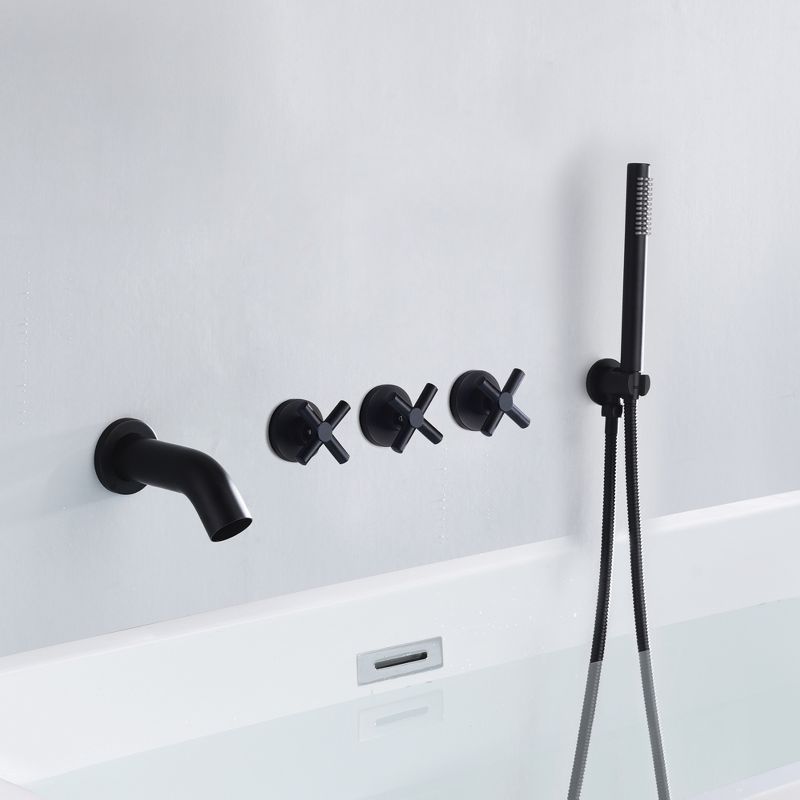 SUMERAIN Wall Mount Bathtub Faucet with Hand Shower, Matte Black 3 Handle Tub Shower Faucet, 3 of 10