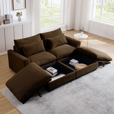 NicBex Couches for Living Room Deep Seat 2-Seater Sofa Couch Comfort Corduroy Upholstered Sofa With Pillows and Storage for Bedroom