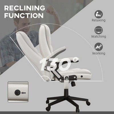 Diagram showing reclining function and 130-degree tilt for chair
