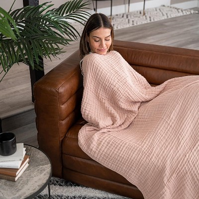 Blush King Size Reversible Cotton Muslin Throw Blanket