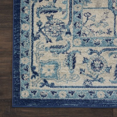 Ivory/Navy Synthetic 8' x 10' Rectangular Easy-Care Rug