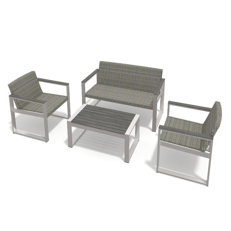 Patti 4-piece Aluminum Frame and Rattan Patio Conversation Set with Wood-like Coffee Table, Outdoor Furniture - Maison Boucle, 3 of 9