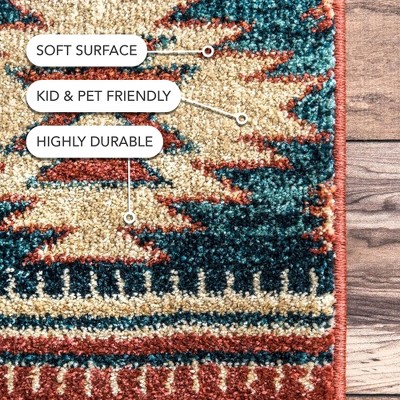 Margene Red and Blue Southwestern Diamond Runner Rug 2' 6" x 6'