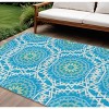 Ivory And Sky Blue Floral Medallion Washable Indoor Outdoor Area Rug - 2 of 4