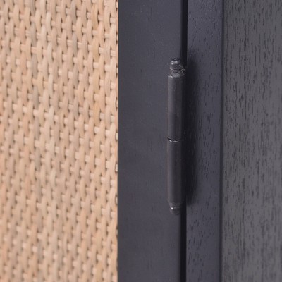 Delancey Boho-Modern Black/Brown Rattan 2-Door Storage Cabinet