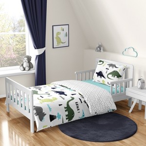 Sweet Jojo Designs Boy Toddler Bedding Set Mod Dinosaur Blue and Green Blue and Green 5pc. - 1 of 4
