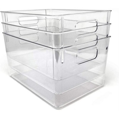 LunaLulinlk 3-Pack Large Clear Storage Bins with Handles, Fridge/Freezer/Food Safe, BPA Free