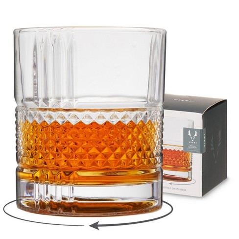 Old Fashioned Whiskey Glasses, Set of 4 (2 Crystal Bourbon Glasses, 2 round  Big