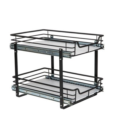 Black Dual-Slide 2-Tier Steel Storage Organizer with Plastic Liners