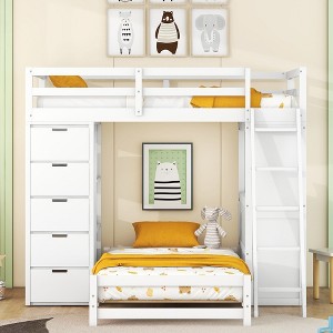 Whisen Twin over twin Bunk Bed with Drawers, Shelves, Desk, LED Light and Charging Ports - 1 of 4