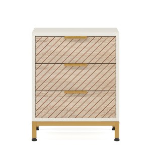 Resenkos 1 Pack Night Stand for Bedrooms, White and Gold Light Wood Grain Nightstand with 3 Drawers Bedside End Tables Storage for Living Room Brown - 1 of 4