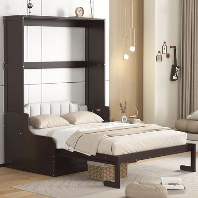 NicBex Queen Size Murphy Bed Wooden Frame Murphy Bed Cabinet Morden Hideaway Wall Bed with Sofa and Shelf for Guest Room