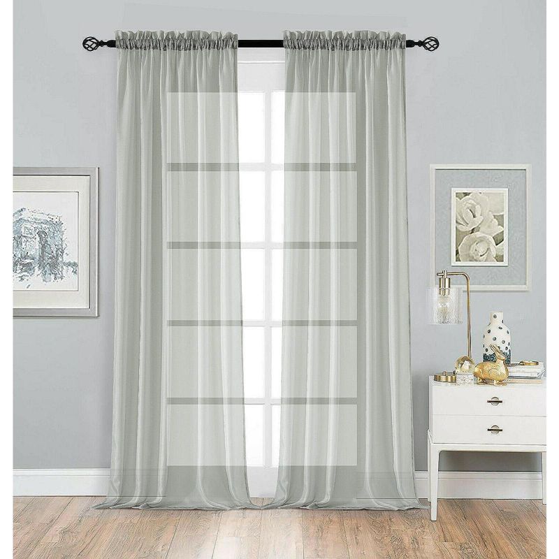 Kate Aurora 2 Piece Premium Rod Pocket Sheer Voile Curtain Panels For Extra Long Windows - 120 in. Long, 1 of 2
