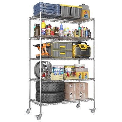 NicBex 72"H 5 Tier Heavy Duty Storage Shelves with Wheel,Adjustabl Kitchen Shelving Unit,Pantry Organizer Rack for Garage Closet Laundry,Silver