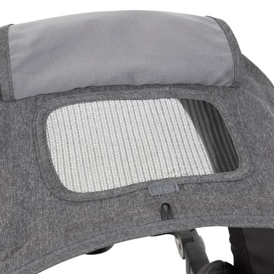 Gray and Black Double Tandem Stand-on Stroller with Car Seat