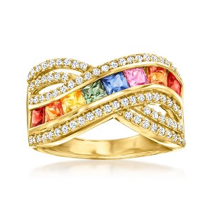 Ross-Simons 1.20 ct. t.w. Multicolored Sapphire and .60 ct. t.w. White Zircon Ring in 18kt Gold Over Sterling - 1 of 4