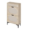 3-Drawer Rattan Shoe Cabinet – 2 Flip & 1 Pull-Out Drawer with Metal Legs for Entryway - 2 of 4