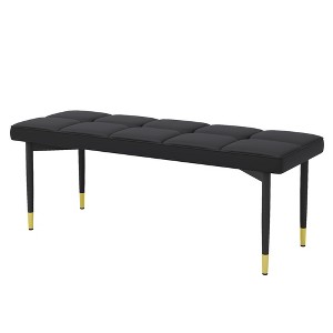 TiramisuBest Industrial Entryway Shoe Bench with Upholstered Seat & Rustic Storage, Fabric & Metal Design for Small Spaces (Antique Brown) - 1 of 4