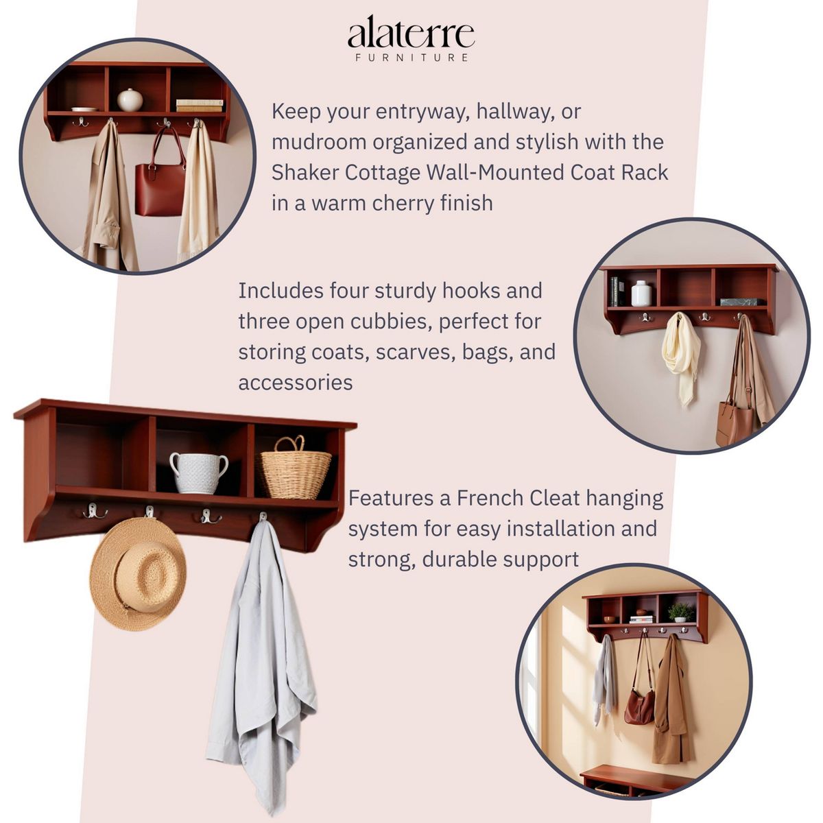 Shaker Cottage Coat Hooks with Storage - Alaterre Furniture - thumbnail 8